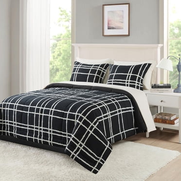 Mainstays bed-in-bag all in one reversible comforter and sheet set, 7-Piece, Double, Black and White Checker