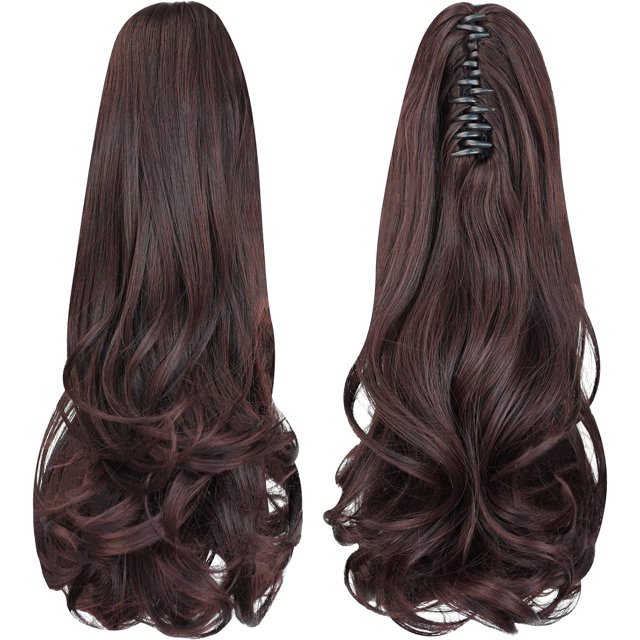 ORUYROP Extension de Queue de Cheval, extensions de Cheveux à Pince Griffe de 16 Pouces Queue de Cheval Cheveux Courts Bouclés Extension de Cheveux Pièce de Cheveux Synthétique d'Apparence Naturelle pour Femmes Brun Foncé