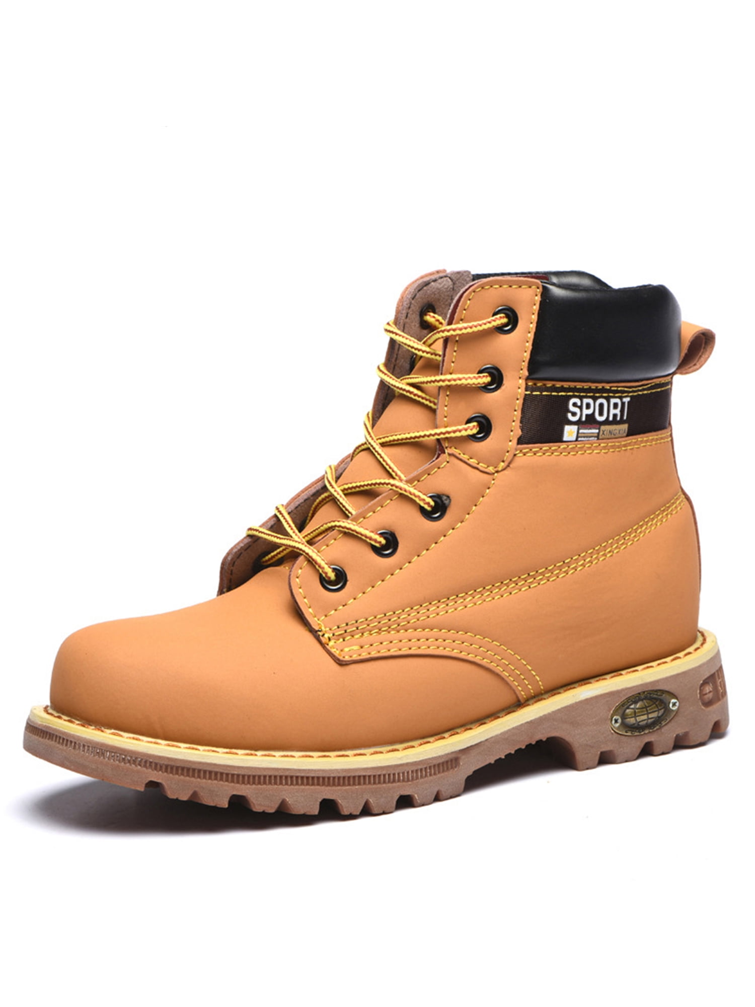 Daeful Mens Work Boots Steel Toe Industrial Shoes Working Puncture-proof Slip Resistant Safety Boot Mid Top Yellow 7