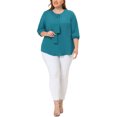 thumbnail image 2 of GRACE & GRANDEUR Women's Plus Size Tops Work Round Neck Ruffle Chiffon Blouse Office Top 2X Blue Green, 2 of 6
