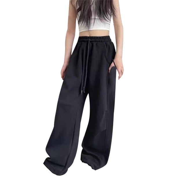 MIASHUI Girls Straight Pants High Waisted Drawstring Casual Joggers Boys Sweatpants,Black,3-4 Years