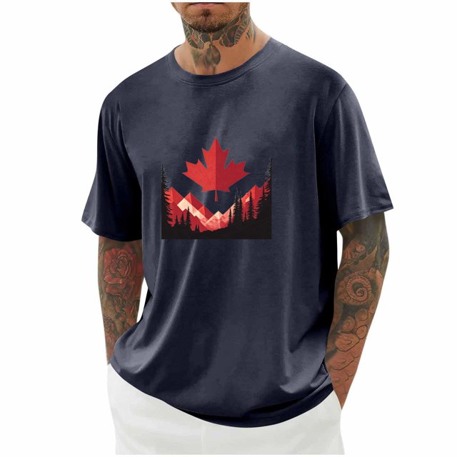 Pisexur T-shirts pour Hommes, Imprimé Col Rond Mode Décontractée Manches Courtes Blouses Chemises Bleu Foncé, Chemises de Golf 4TG Hommes & Chemises Hommes