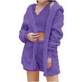 thumbnail image 1 of XZNGL Womens Tops Long Sleeve Womens Long Sleeve Tops Womens Solid Plush Nightwear Hooded Long Sleeve Three Piece Set Long Sleeve Womens Tops Women Tops Long Sleeve, 1 of 6