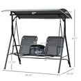 thumbnail image 3 of Outsunny Balançoire de Porche Couverte pour 2 Personnes, Balançoire de Patio avec Table Pivotante de Rangement, Porte-Gobelet et Auvent Supérieur Ajustable, Gris, 3 of 10