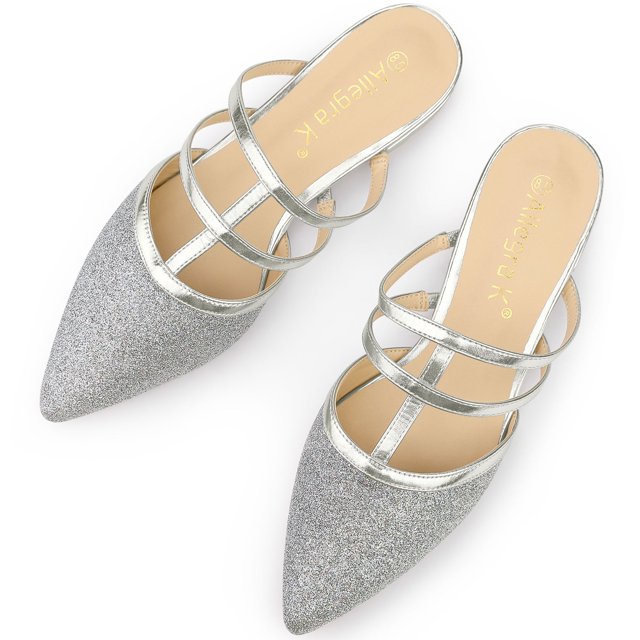 BLISSFUL STEP Mules Plates à Paillettes pour Femmes à Bout Pointu