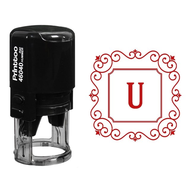 Printtoo R-40 U Alphabet Monogramme Initiale Carré Tourbillon Frontière Auto Encrage Tampon en Caoutchouc Bureau Stationnaire