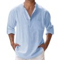 thumbnail image 1 of Kcodviy Mens Spring Summer Loose Pajama Short Stand Solid Color Pocket Device Men Long Sleeve Pullover Shirt, 1 of 5