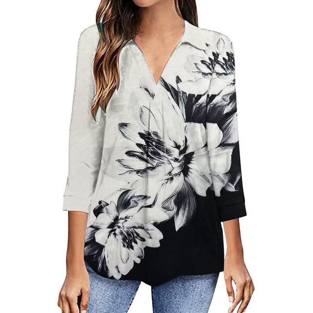 RKSTN Chemisiers Décontractés Boho à Imprimé Floral pour Femmes, Col en V, Manches Longues, Automne, Hauts à Imprimé Floral, Blouses Amples, Chemises
