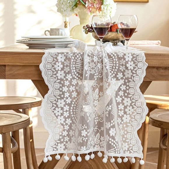 Lace Tablecloth Runner for Dining Table | French Style Long Table Cover for Sideboard Cabinet Dust Protection | Stretchable Spandex Nylon Table Cloth for Home Kitchen Decor | 45x120cm
