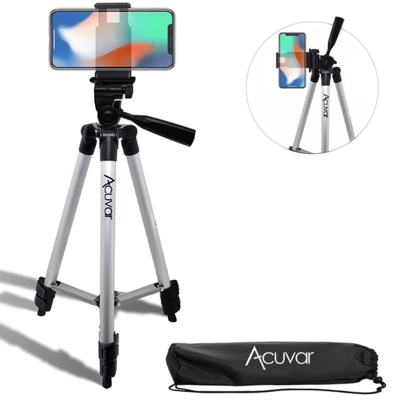 Acuvar Trépied de Caméra en Aluminium de 50 Pouces et Support Universel pour Téléphone Intelligent pour Tous les iPhone, Samsung et la Plupart des Téléphones Intelligents