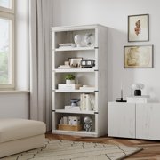 QinaQin 67.4-Inch Tall Wooden 5-Tier Bookcase Farmhouse Style Book Shelf with Storage and Open Display for Home Office Living Room or Bed Room