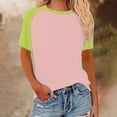 thumbnail image 5 of Womens Summer Raglan T-Shirts Color Block Plus Size Baseball Tees Casual Short Sleeve Loose Pullover Pink, L, 5 of 5