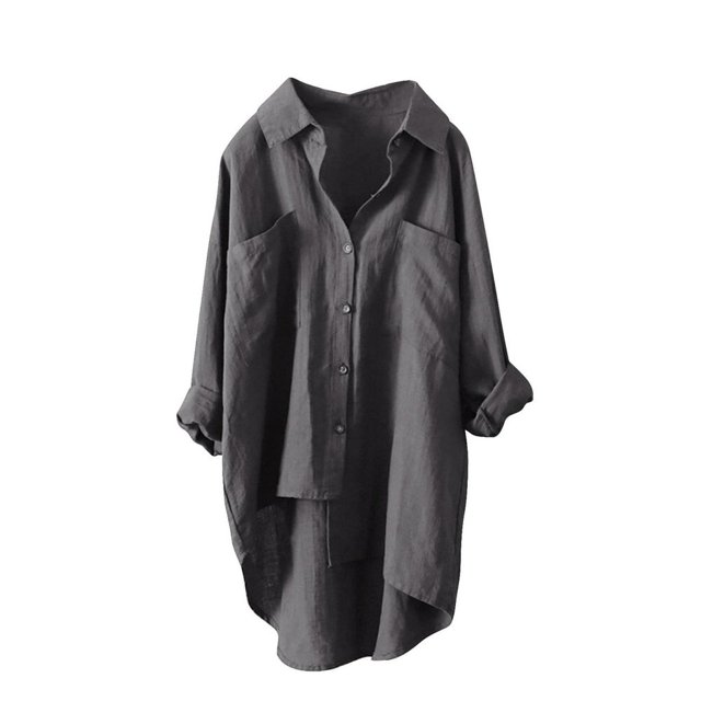 Chemises à Boutons pour Femmes Manches Longues Retroussables Ourlet Haut-Bas Blouse Décontractée