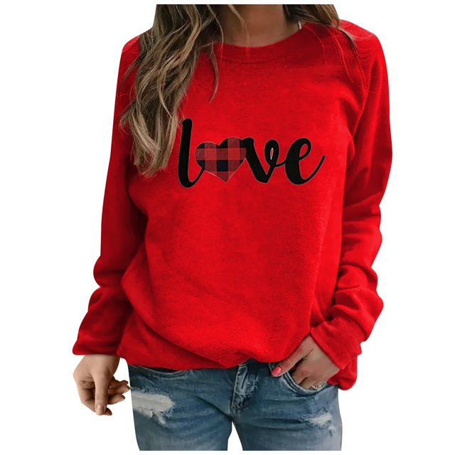 Hauts à Manches Longues pour Femmes Mode Pull Imprimé Amour Blouse Ample Hauts pour Femmes Manches Longues Mode pour Femmes