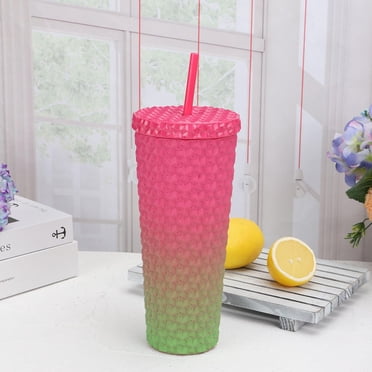 Mainstays plastic 26 ounce Acrylic Sipper Tumbler, Pink and Green