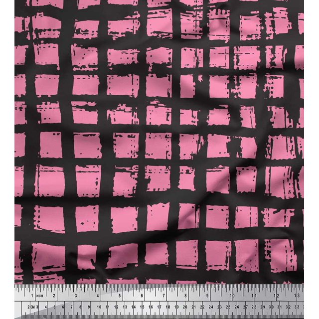 Soimoi Pink Rayon Crepe Fabric Check Check Print Fabric by Yard 46 Inch Wide