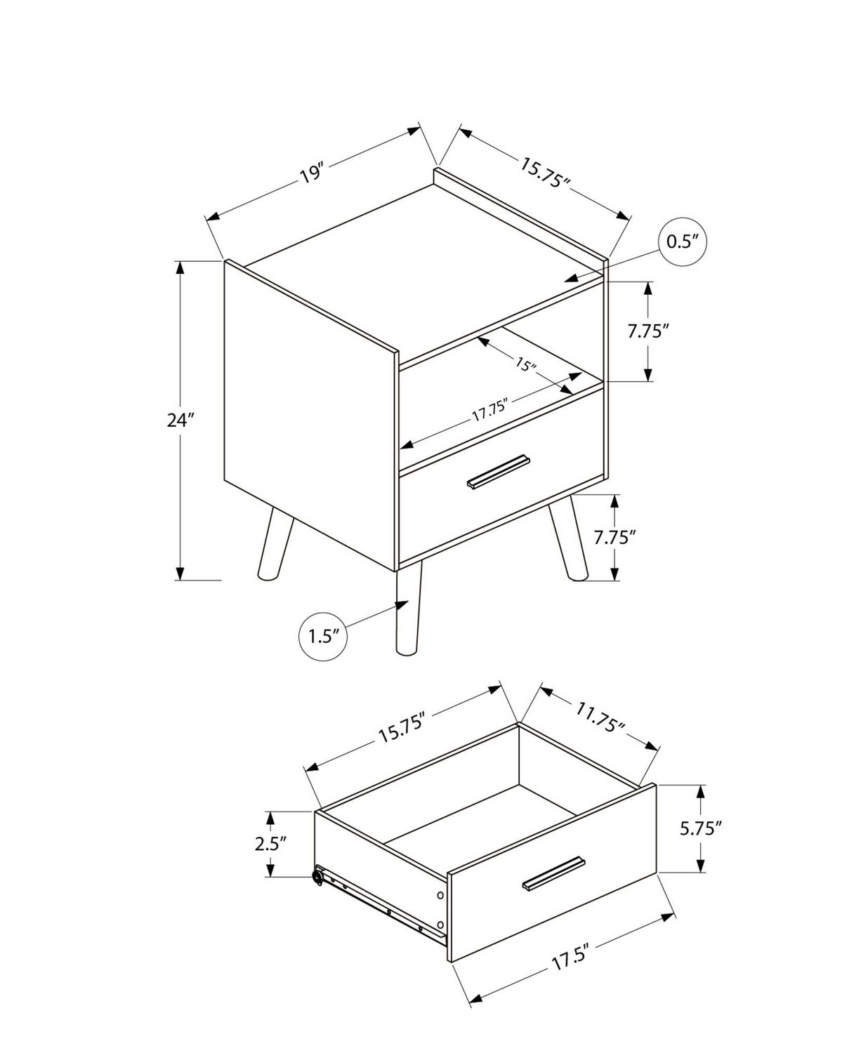 Monarch Specialties Table D'appoint, Table D'appoint, Bout, Tiroir De Rangement, Table De Nuit, Chambre À Coucher, Salon, Stratifié Blanc, Contemporain, Moderne