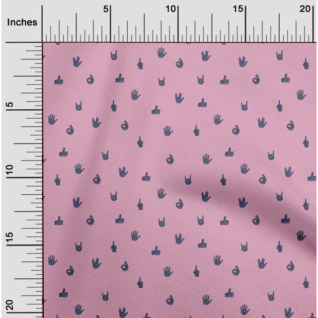 oneOone Cotton Poplin Fabric Finger Sign Symbol Printed Fabric 1 Yard 56 Inch Wide