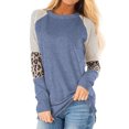 thumbnail image 1 of Nlife Women Colorblock Stripes Leopard Print Crew Neck Long Sleeves Top, 1 of 2