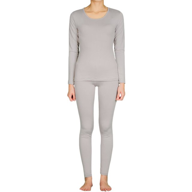 LAVRA Womens Microfiber Long Johns Thermal Underwear Two Piece Set -Large-Silver
