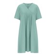thumbnail image 4 of Swstbby Liquidation d'Économies d'Été! Robe d'Été pour Femmes, Robe Décontractée Ample Mode Rétro en Coton et Lin à Manches Courtes, Col en V, Plissée Vert Menthe G, 4 of 5