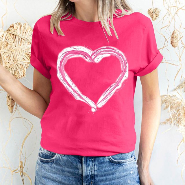 Pisexur T-shirt de la Saint-Valentin Haut T-shirt de la Saint-Valentin pour Femme Amour Imprimé T-shirt à Manches Courtes Haut à Manches Courtes Col Rond Haut/chemise