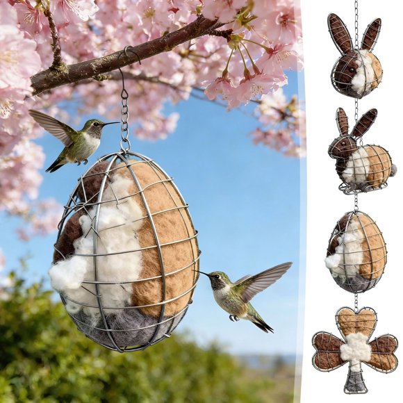 RKSTN Handmade Fiber Bird Nesting Heart, Refillable Birds Haven 1 Egg Shape Hummingbird Nesting and 2 Bags of Nest Materials, Winter Fowl Gifts Animal Hummingbirds Lovers Home Garden Yard