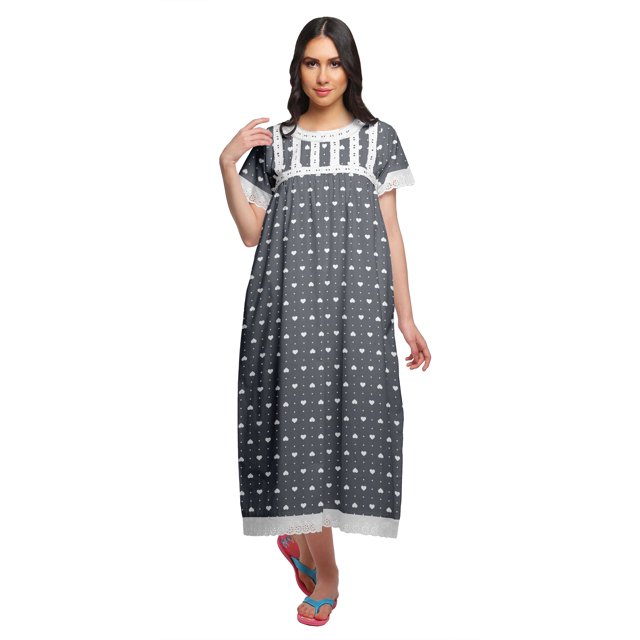 Moomaya Chemise de Nuit à Col Marin en Coton Imprimé pour Femmes, Boutonnée