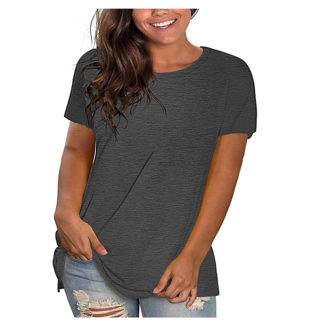 AherBiu Hauts Grande Taille pour Femmes T-Shirt à Manches Courtes Col Ras du Cou Été Décontracté Confortable T-Shirts Basiques
