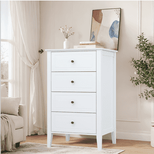 Homfa 4 Dresser Dressing blanc pour chambre, commode en bois de chambre à coucher Chandail de tiroir avec jambes hautes