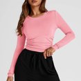 thumbnail image 4 of Timegard Womens Going out Tops Crewneck Ruched Long Sleeve Slim Tees Shirts Casual Comfy Blouse Tops, 4 of 7