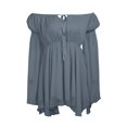 thumbnail image 3 of Yuyuzo Women Vintage Chiffon Dress Flare Sleeve Drawstring off Shoulder Tiered Ruffle Medieval Short Dresses, 3 of 5