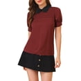 thumbnail image 1 of INSPIRE CHIC Blouse Plissée à Manches Courtes Bouffantes pour Femme à Col Peter Pan Contrastant Bourgogne 3TG, 1 of 7