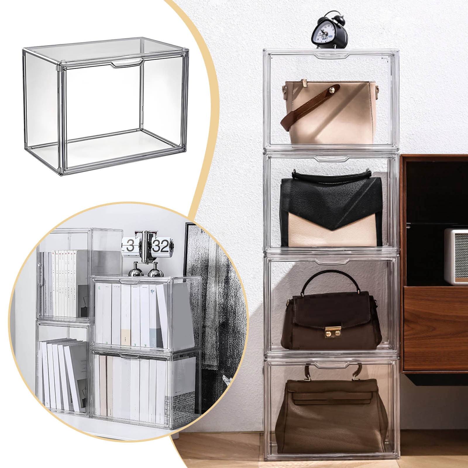 Clear Stackable Storage With Lid Book & Cosmetic Cereal Storage Containers Food Storage with Lids Kitchen Bowls with Lids Set round Glass Food Storage Containers Glass Food Container