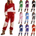 thumbnail image 1 of Yuyuzo Ensembles de Pyjamas pour Femmes en Molleton à Blocs de Couleur Vêtements de Détente Chandails en Molleton à Manches Longues Col Rond Pantalons Jogger Tenues 2 Pcs, 1 of 6