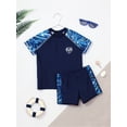 thumbnail image 3 of Zaldita Boys Short Sleeve Printed Rash Guard Two Pieces Swimsuit Set Summer Beach Bathing Suit Navy Blue 5XL, 3 of 7