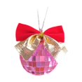 thumbnail image 1 of Pink 2 Inches Pink Christmas Ball With Bow Flocked Ornament For Festive Decor, 1 of 6