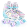 thumbnail image 1 of Costway Patins Quads Réglables à 4 Tailles avec Roues Lumineuses Protection de Sécurité pour 13+ Bleu, 1 of 10