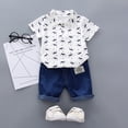 thumbnail image 2 of XZNGL Toddler Kids Baby Boy Short Sleeve Crown Pattern Shirt Tops+ Denim Pants Set, 2 of 8
