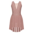 thumbnail image 1 of RUNQHUI Robe de Patinage Artistique pour Filles avec Strass, Sans Manches, Gymnastique, Asymétrique, Compétition, Tenue de Danse, Rose Poussiéreux 14, 1 of 6