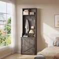 thumbnail image 3 of 77" Freestanding Entryway Hall Tree with Shoe Storage, Space-Saving Coat Rack Featuring 5 Hooks, 2 Open Cubbies and Shoe Cabinet for Hallway, Living Room and Mudroom, White/Brown, 3 of 9