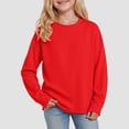 thumbnail image 2 of Splozh Toddler Girls Solid Color T Shirt Girls Long Sleeved Tops Comfortable Soft Breathable Fashionable Solid Color Girls Tops Red,9-10 Years, 2 of 5