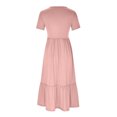 thumbnail image 3 of Penkiiy Robes Maxi pour Femmes 2024 Décontractées d'Été à Manches Courtes, Robe d'Été Ample Plissée à Étages Fluide de Plage avec Poches P Rose, 3 of 5