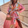 thumbnail image 3 of Women Summer Flower Print Loose Fit V Neck Button High Split Long Dress, 3 of 8
