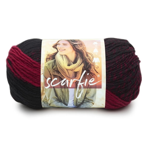 Lion Brand Scarfie Yarn Cranberry/Black 826-205AQ Yarn