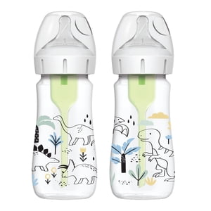 Dr. Brown's Natural Flow Anti-Colic Options+ Wide-Neck Baby Bottle Designer Edition Bottles, Dino Decos, 2x9oz Bottles, Level 1 Nipple