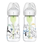Dr. Brown's Natural Flow Anti-Colic Options+ Wide-Neck Baby Bottle Designer Edition Bottles, Dino Decos, 2x9oz Bottles, Level 1 Nipple