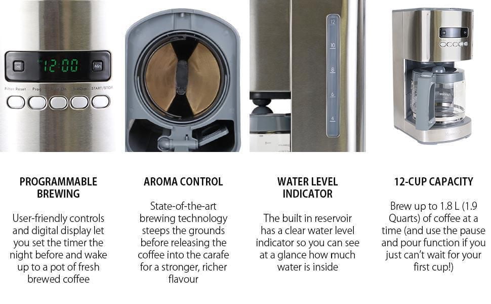 Kenmore Programmable 12-Cup Coffee Maker, Stainless Steel, Auto Brew & Keep Warm Functions