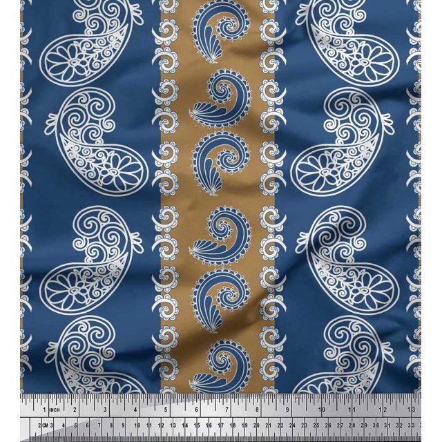 Soimoi Brown Rayon Fabric Stripe & Paisley Decor Fabric Printed Yard 56 Inch Wide