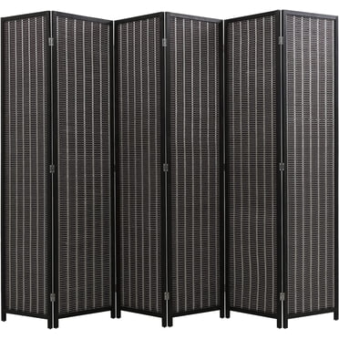 FDW 6 Panel 72 Inch Room Divider Bamboo Folding Privacy Wall Divider Wood Screen for Home Bedroom Living Room, Black